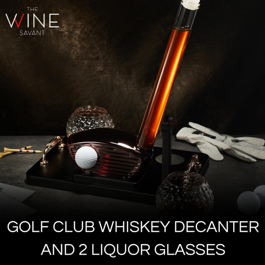 Golf Club Whiskey Decanter and 2 Liquor Glasses - 29 OZ Decanter & 15 OZ Glass Set