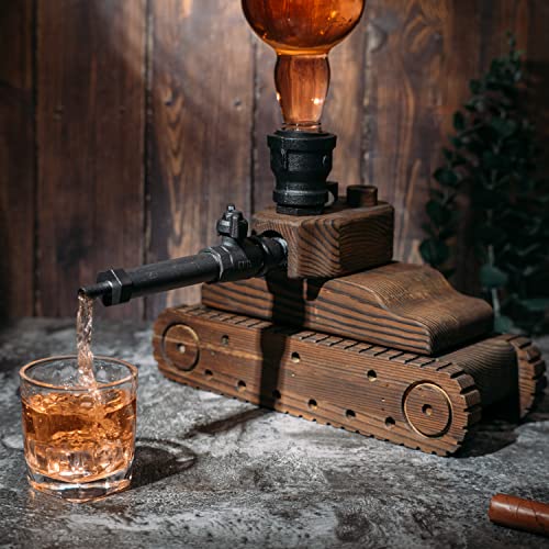 Tank Liquor Dispenser - Industrial Pipe Mahogany Wood Whiskey Decanter