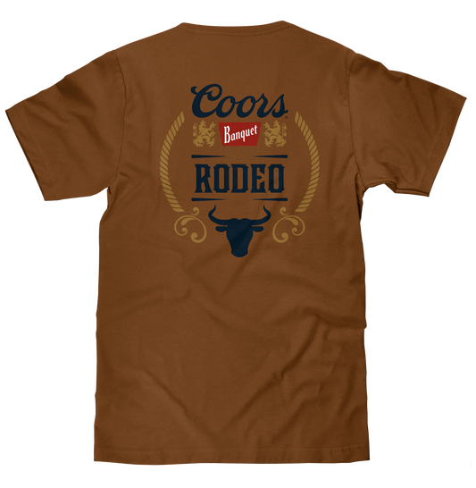 Coors Banquet Rodeo Bull Beer Front and Back T-Shirt - Brown Sugar