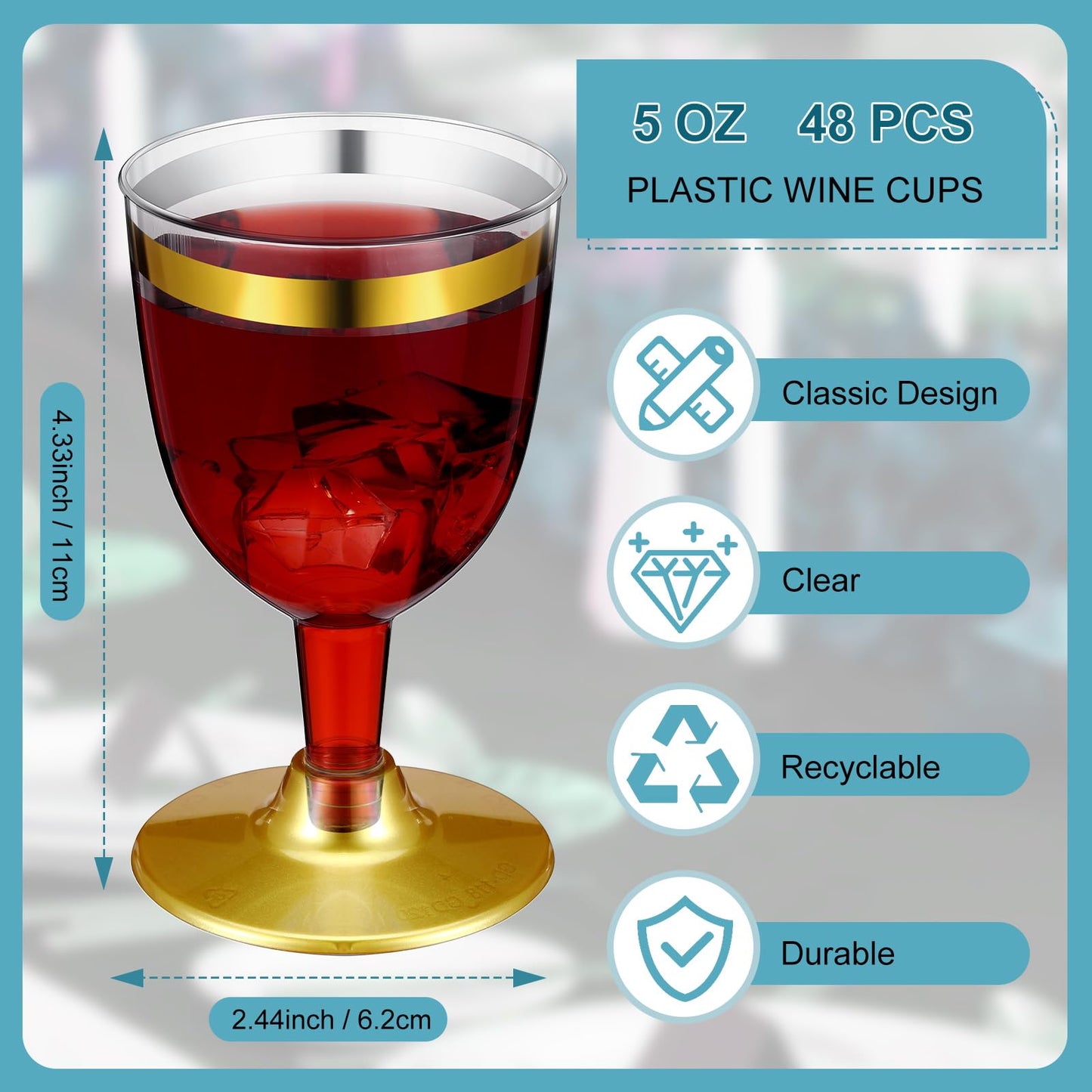 Didaey 48 Pcs Disposable Plastic Wine Glasses 6 oz