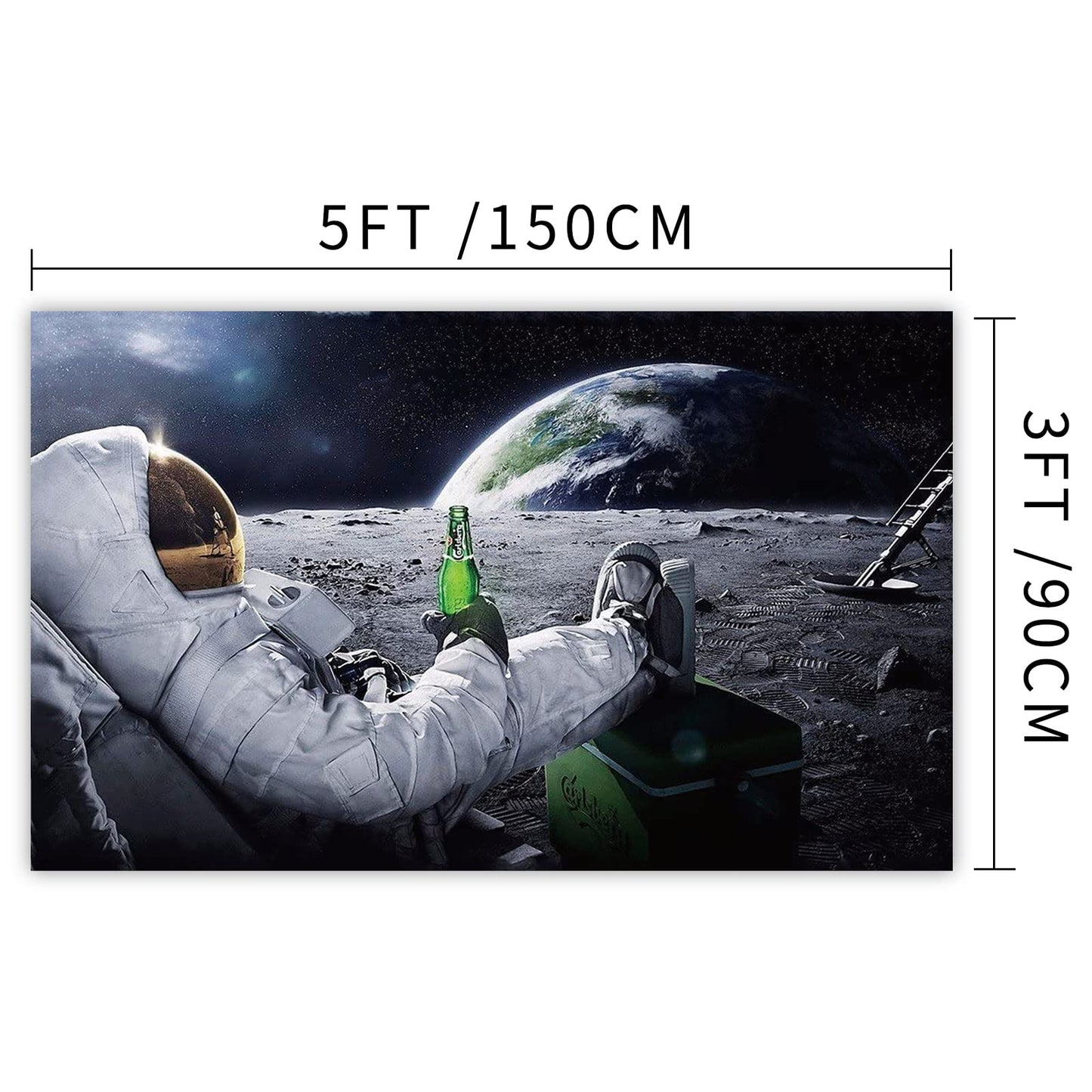 Astronaut Relaxing and Drinking Beer on The Moon in Outer Space Flag 3x5