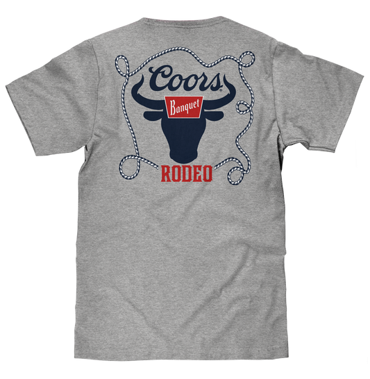 Coors Banquet Beer Rodeo Bull Front and Back Print T-Shirt - Athletic Gray Heather