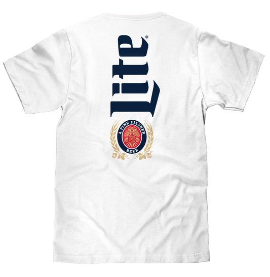 Miller Lite Beer Front and Back Print T-Shirt - White