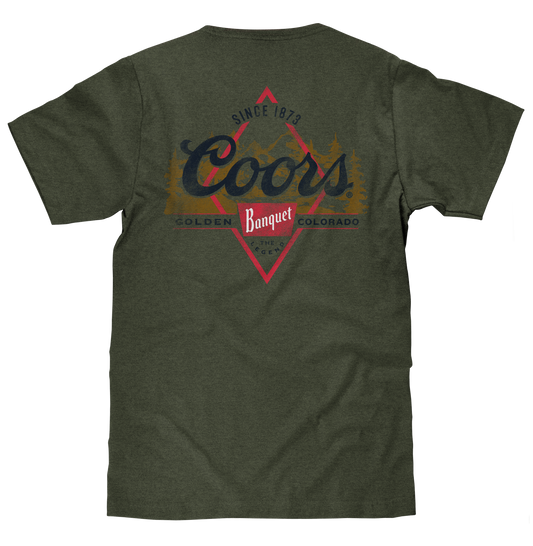 Coors Banquet The Legend Left Chest Front and Back Print T-Shirt - Military Green