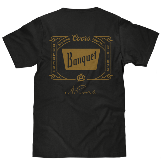 Coors Banquet Beer Double Sided Brewery Logo T-Shirt - Vintage Black
