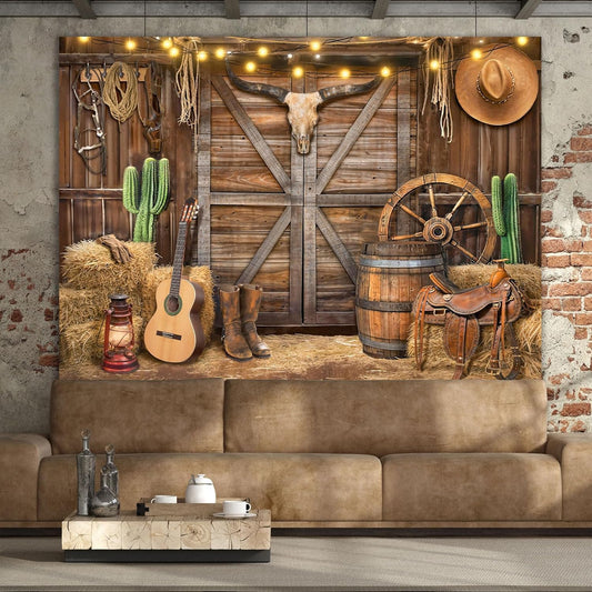 Western Cowboy Backdrop Banner, 8X6FT Wild West Rustic