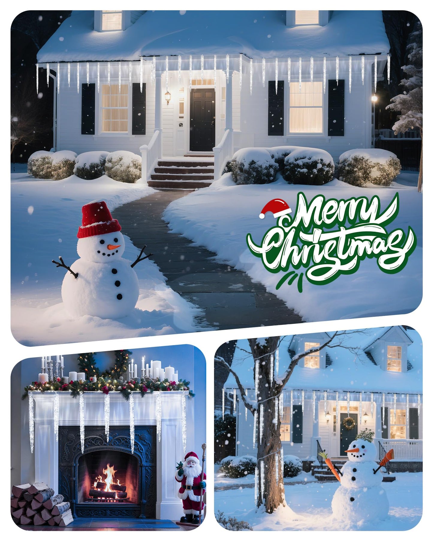 Minetom Icicle Lights Outdoor with Clips, 20ft 100 LED