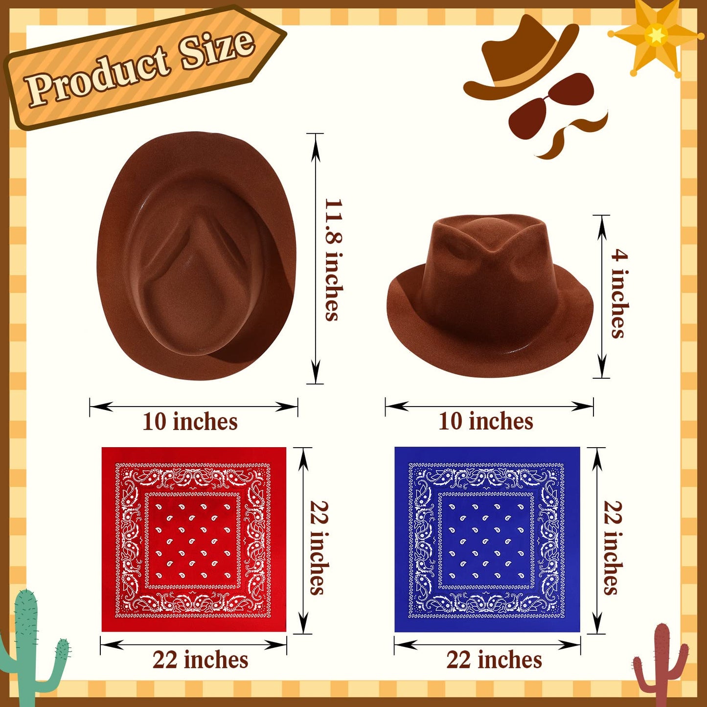 Hillban 96 Pcs Cowboy Hat and Bandana Set