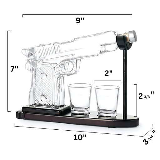Pistol Decanter Set w/ Display Stand & Shot Glasses