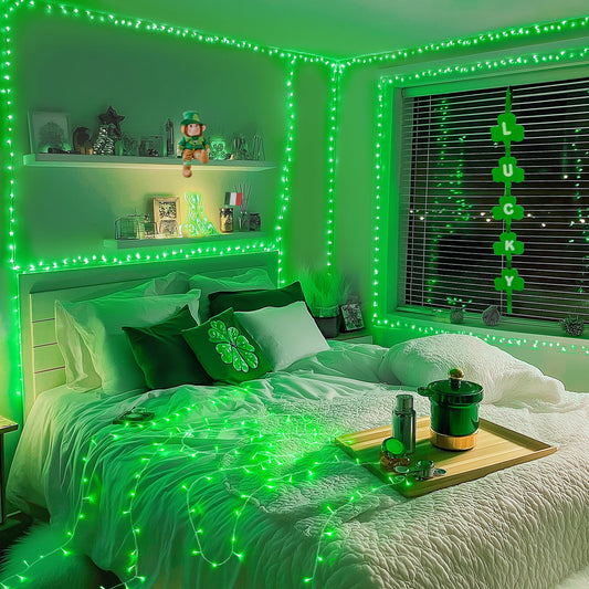 Green Christmas Lights Clear Wire, 66ft 200 LED