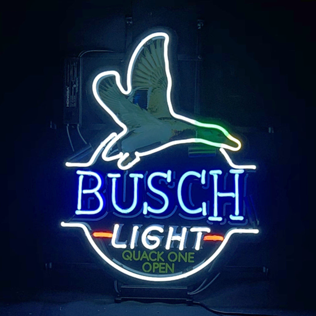 Blue Busch Light Flying Duck Quack One Open Neon Signs