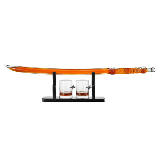 Samurai Sword Whiskey & Wine Decanter - 13.5OZ Liquor with 2 Ninja Star 10oz Glasses