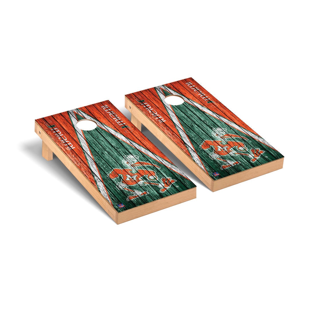 Miami Hurricanes Cornhole Board Set - Triangle Weathered Version