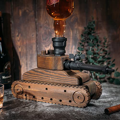 Tank Liquor Dispenser - Industrial Pipe Mahogany Wood Whiskey Decanter