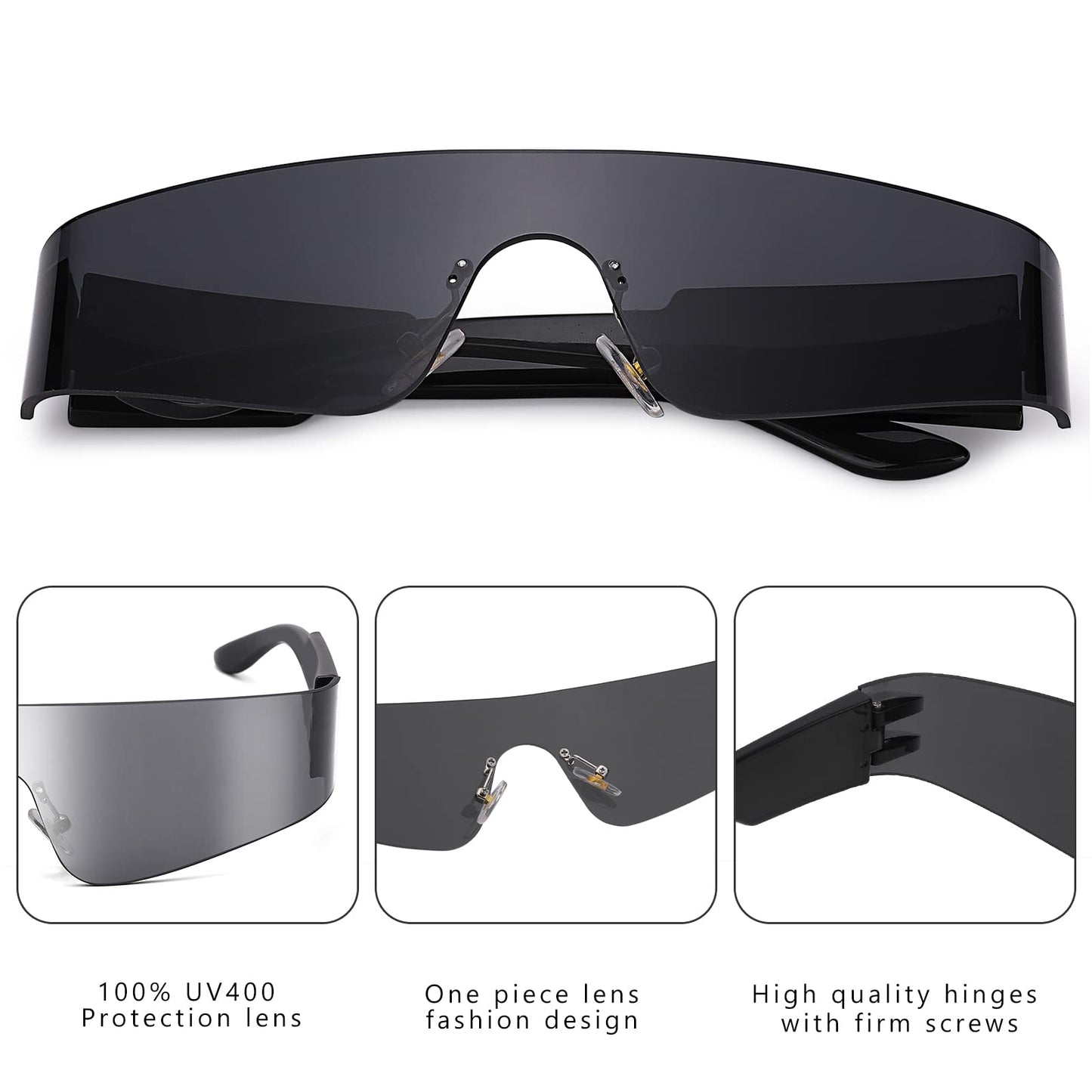 COASION Wrap Around Sunglasses for Women Men Trendy Rimless