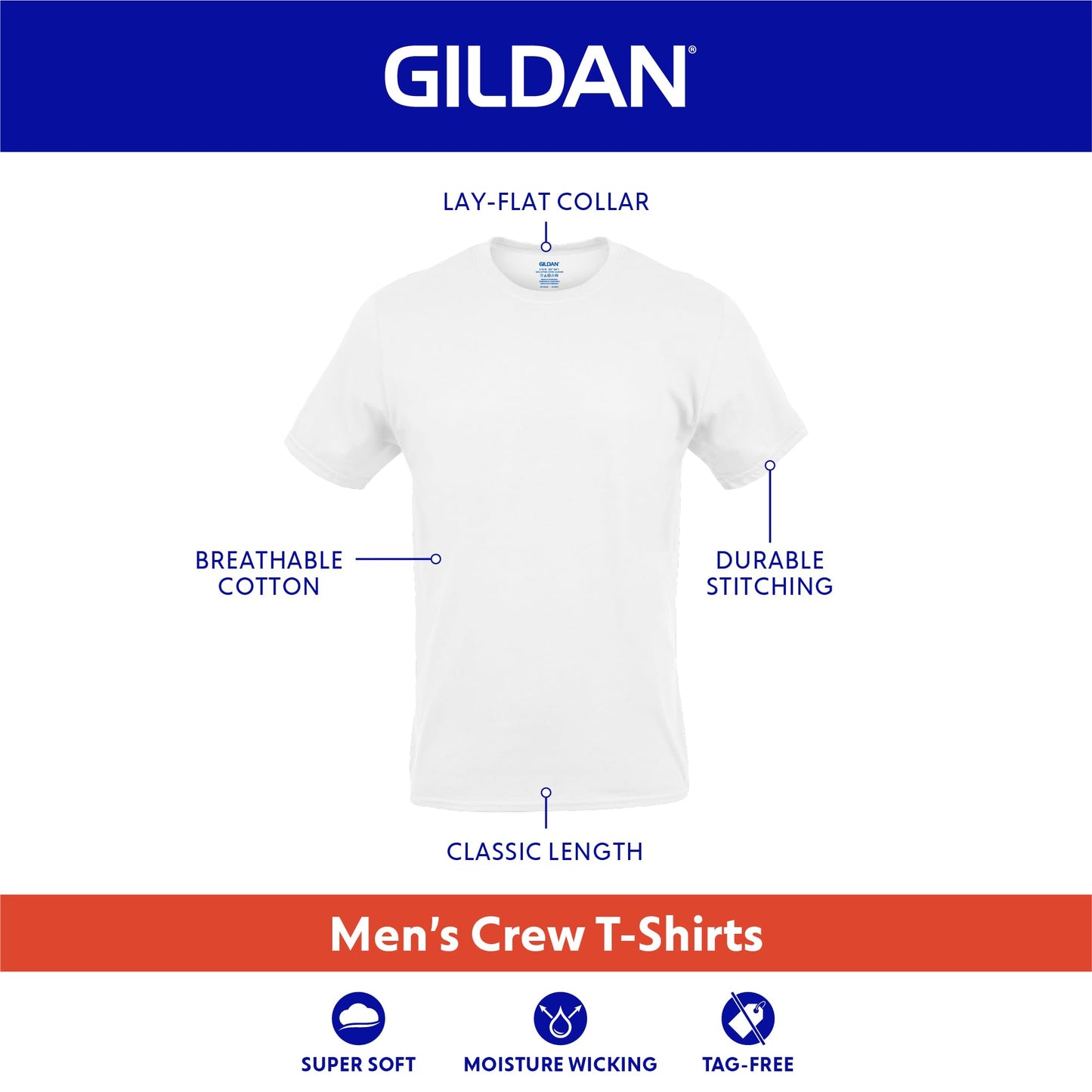 Gildan Men's Crew T-Shirts, Multipack, Style G1100, White , 12-Pack