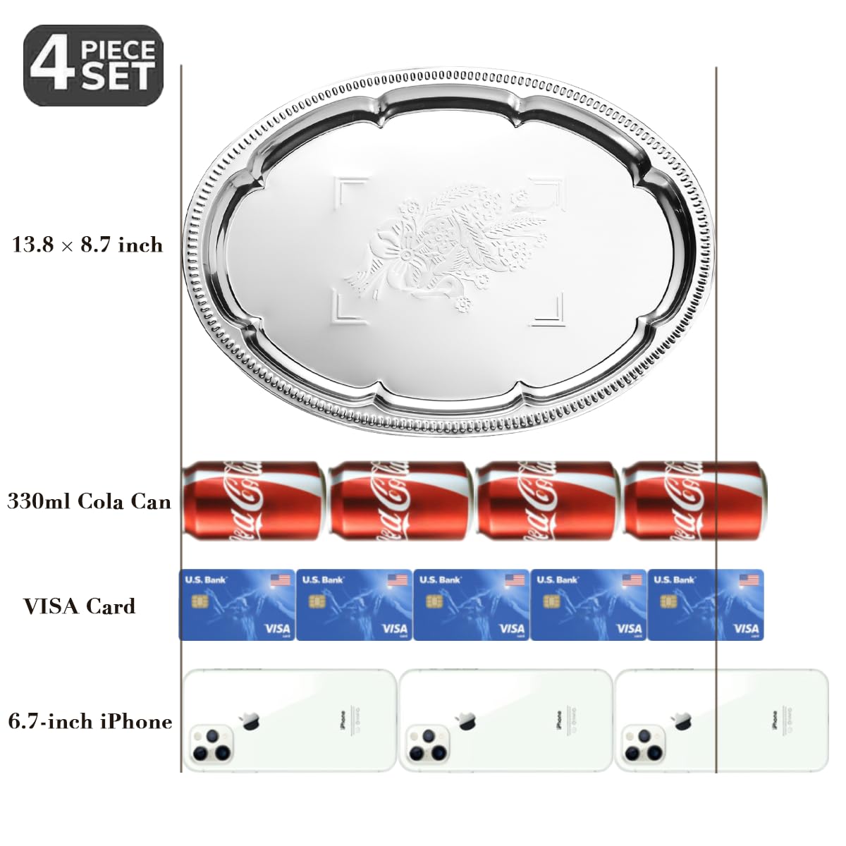 4-Pack 15.7" x 11.8" Large Silver Serving Trays
