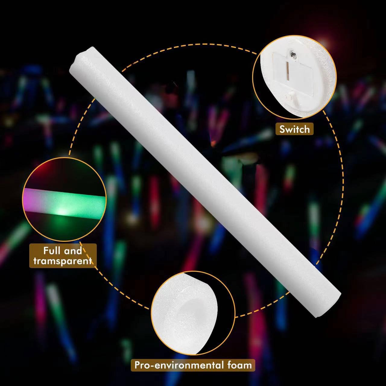 100PCS LED Foam Sticks, Foam Light Up Sticks
