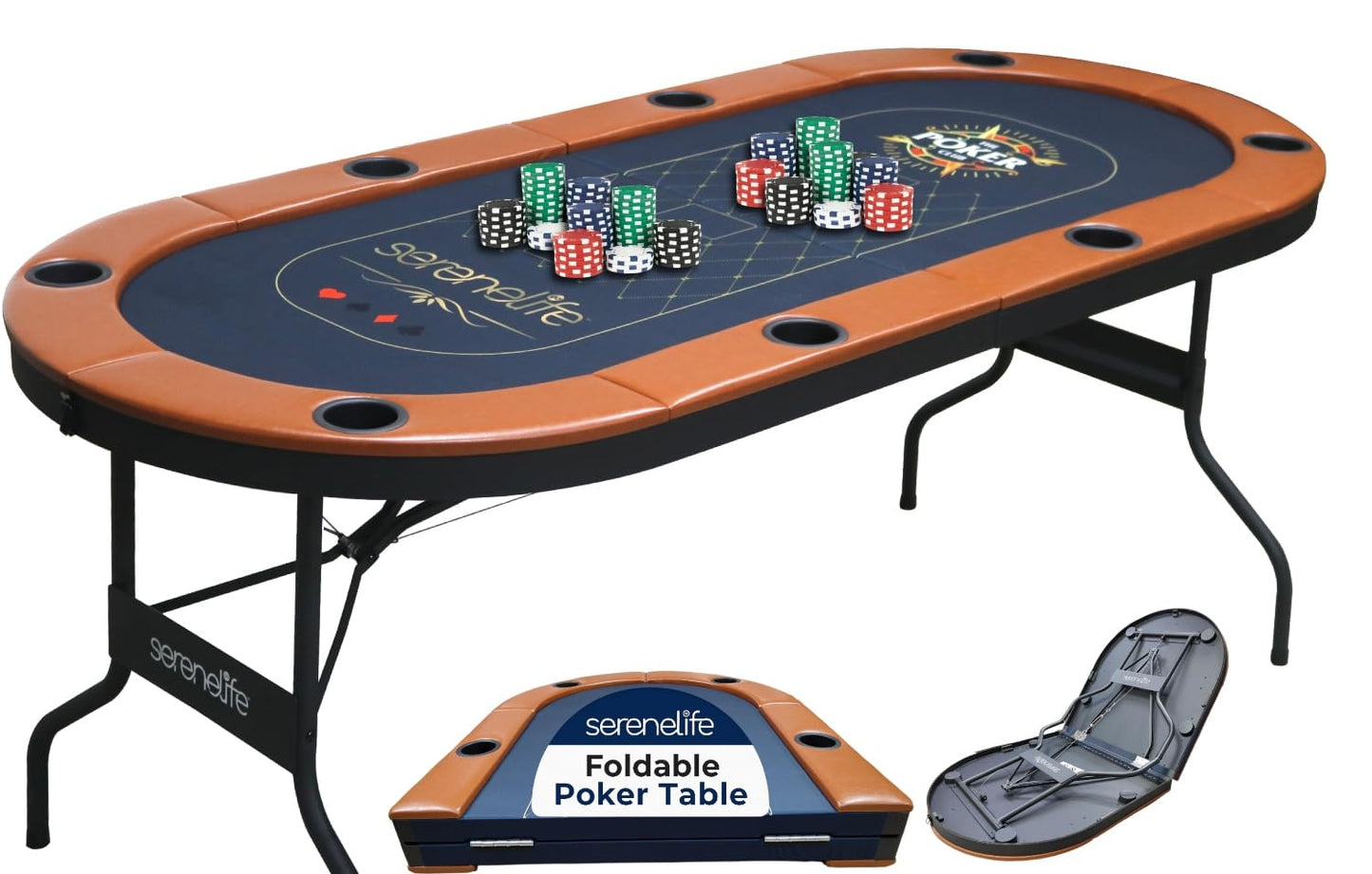 SereneLife 8 Player Foldable Poker Table, 71 inch Portable