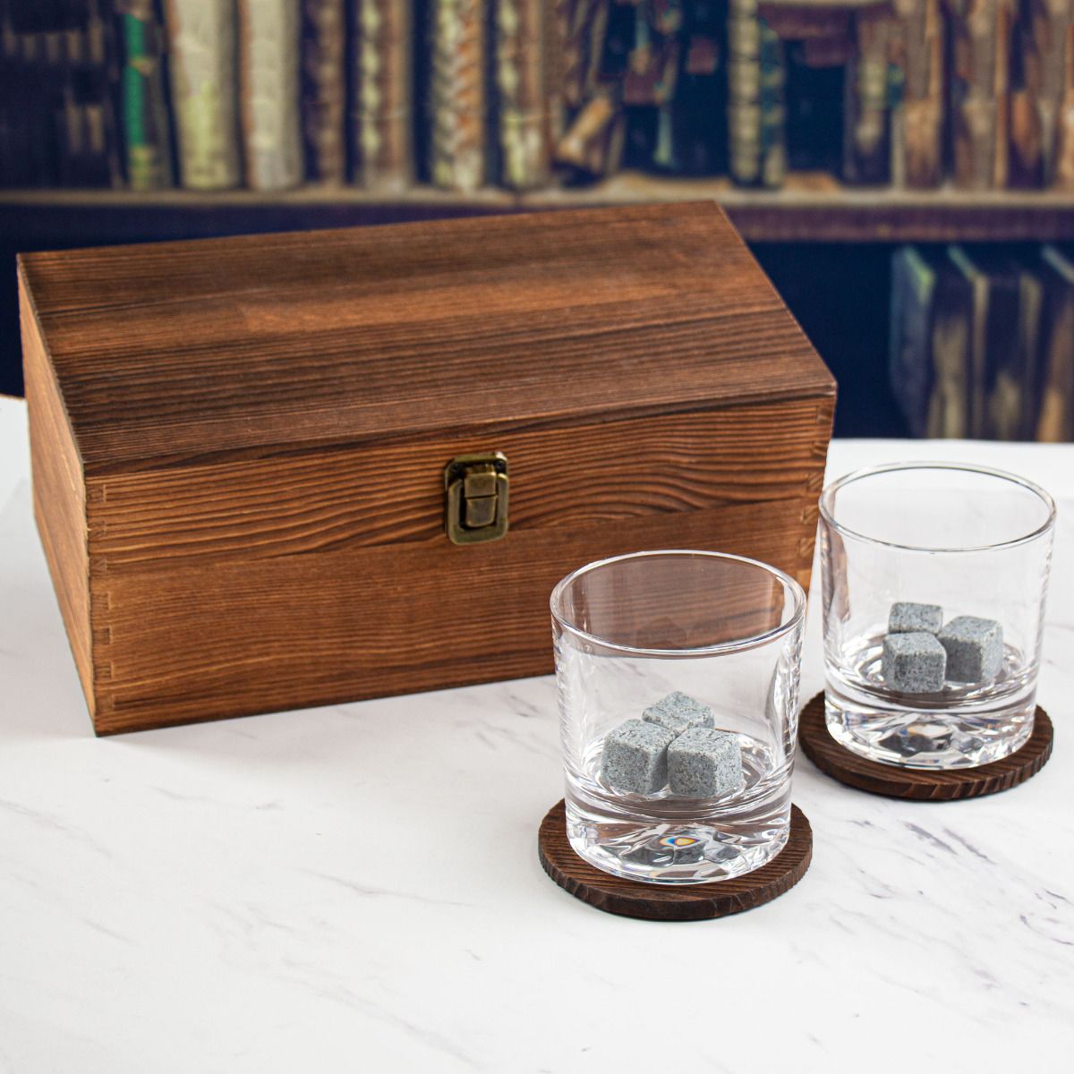 Phi Kappa Sigma Custom Engraved Personalized Whiskey Glasses In Wood Gift Box