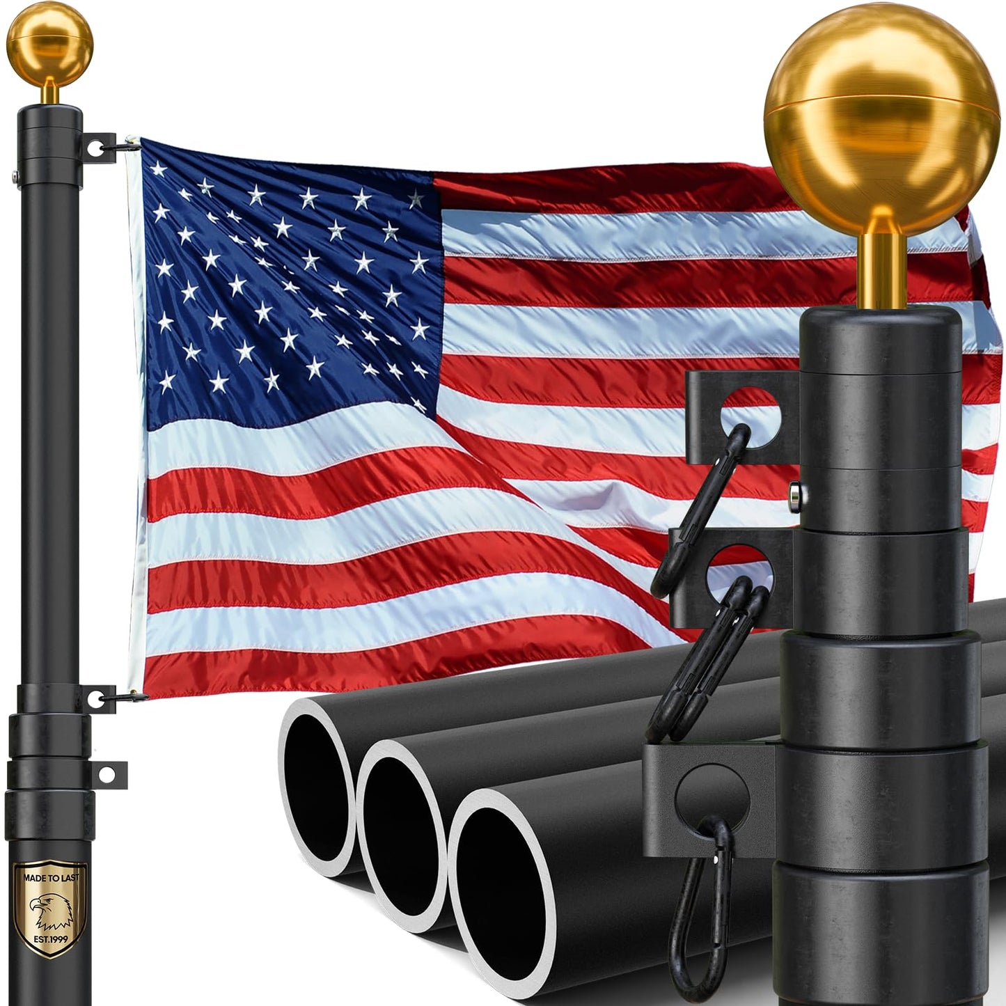 25FT Telescoping Heavy Duty Flag Pole, Extra Thick