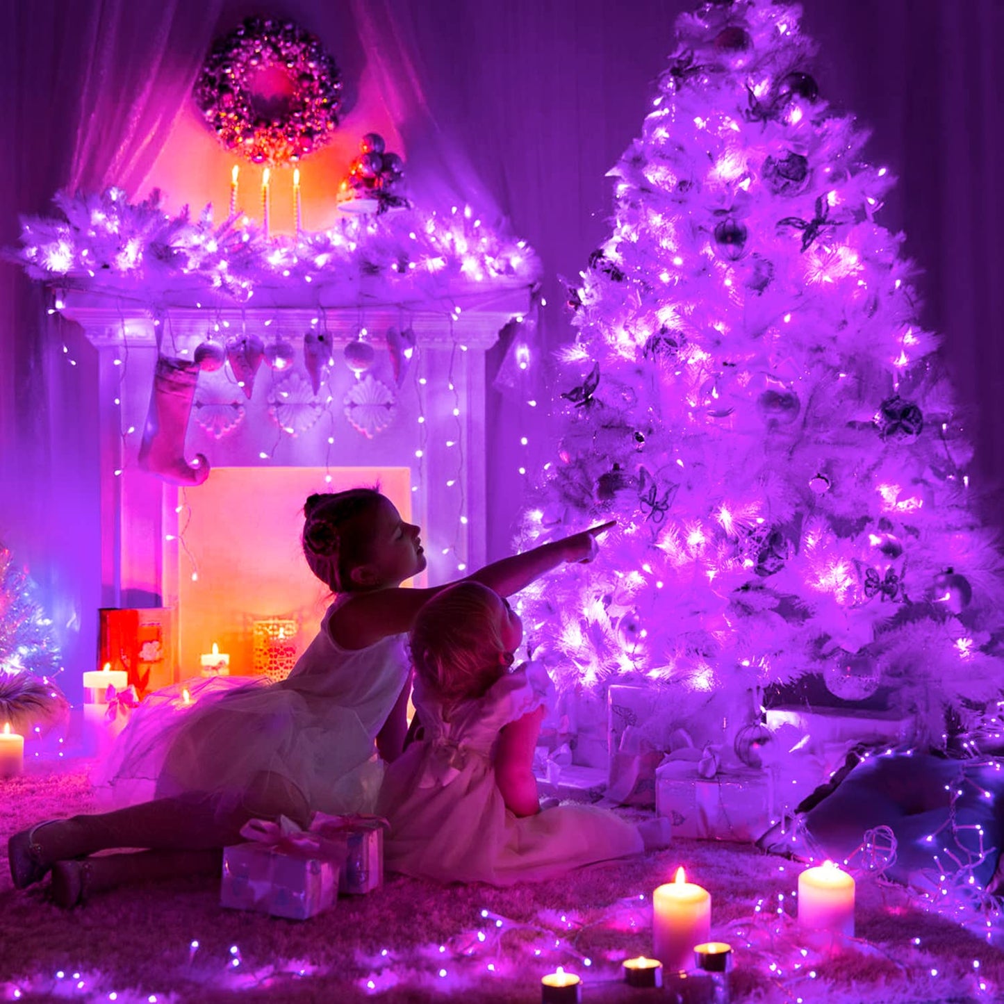 Purple Christmas Lights Indoor Outdoor Clear Wire, 66ft