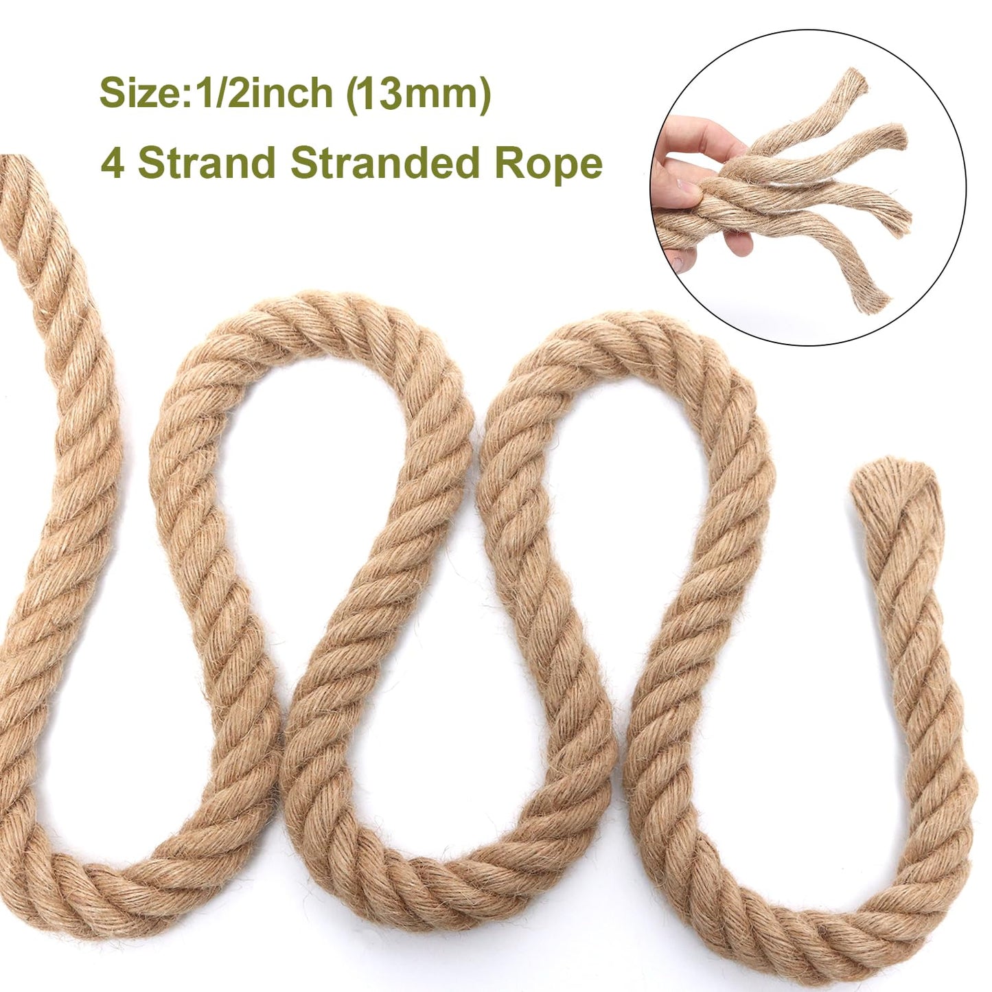 Jute Rope 1/2 Inch 200 Feet Hemp Rope