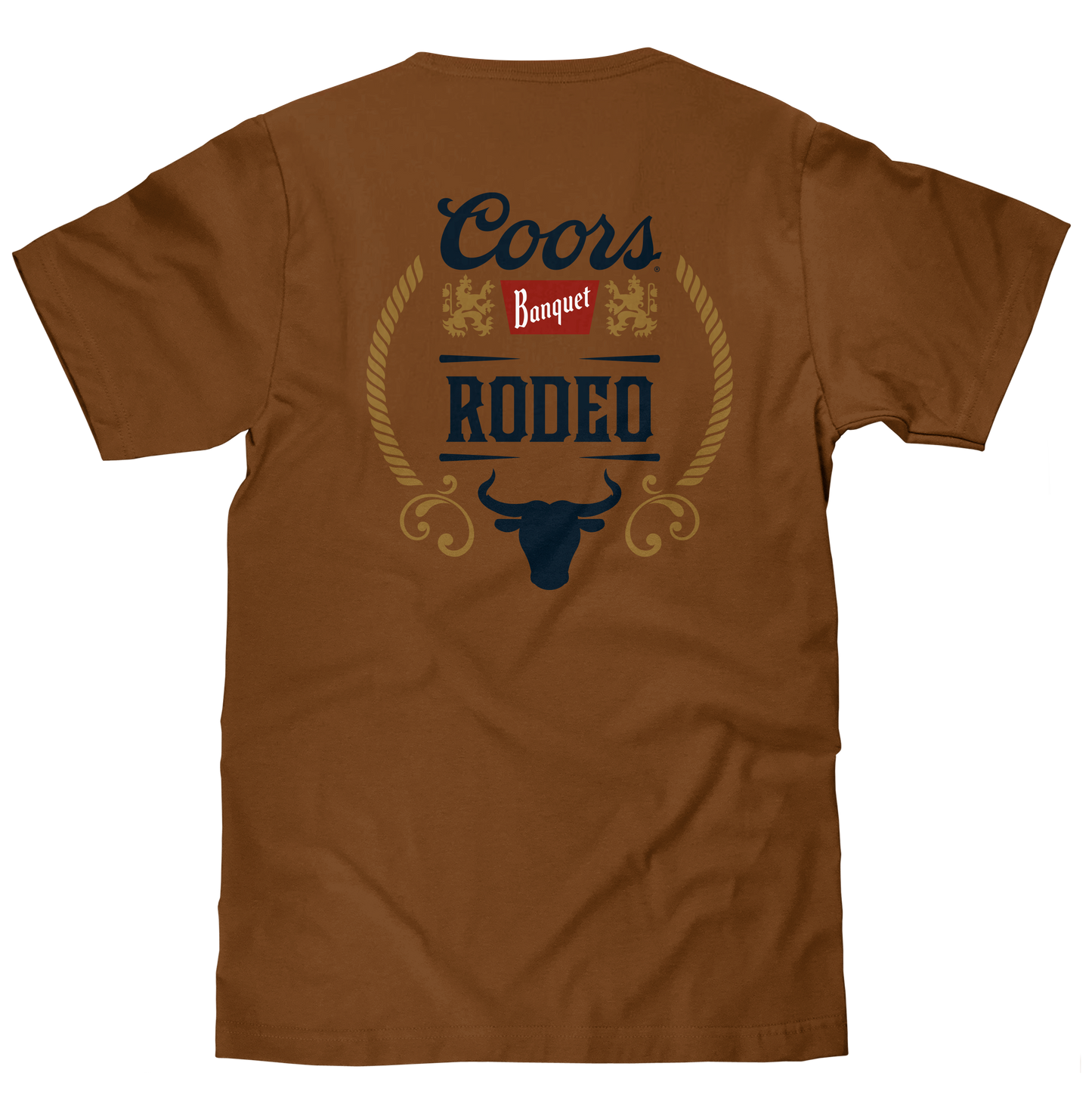 Coors Banquet Rodeo Bull Beer Front and Back T-Shirt - Brown Sugar