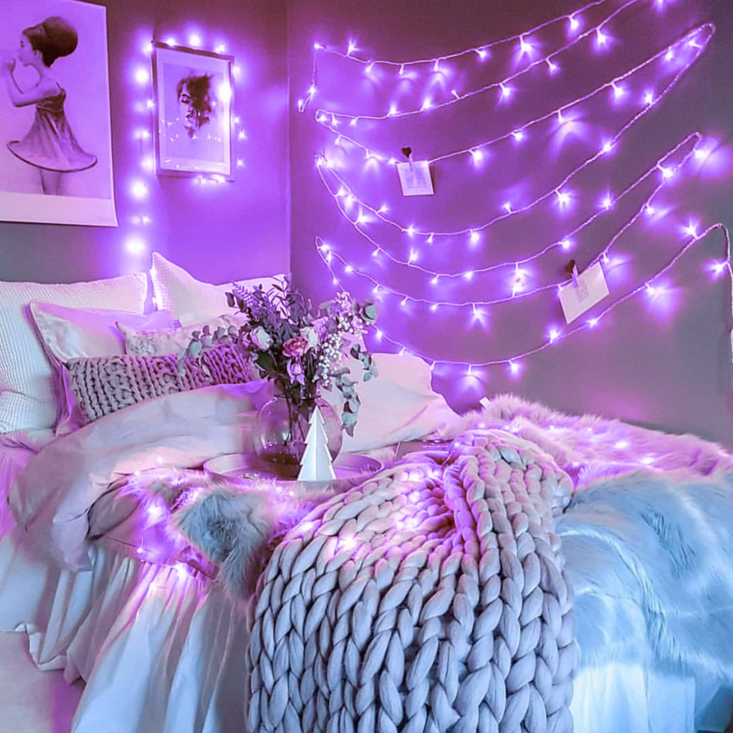 Purple Christmas Lights Indoor Outdoor Clear Wire, 66ft