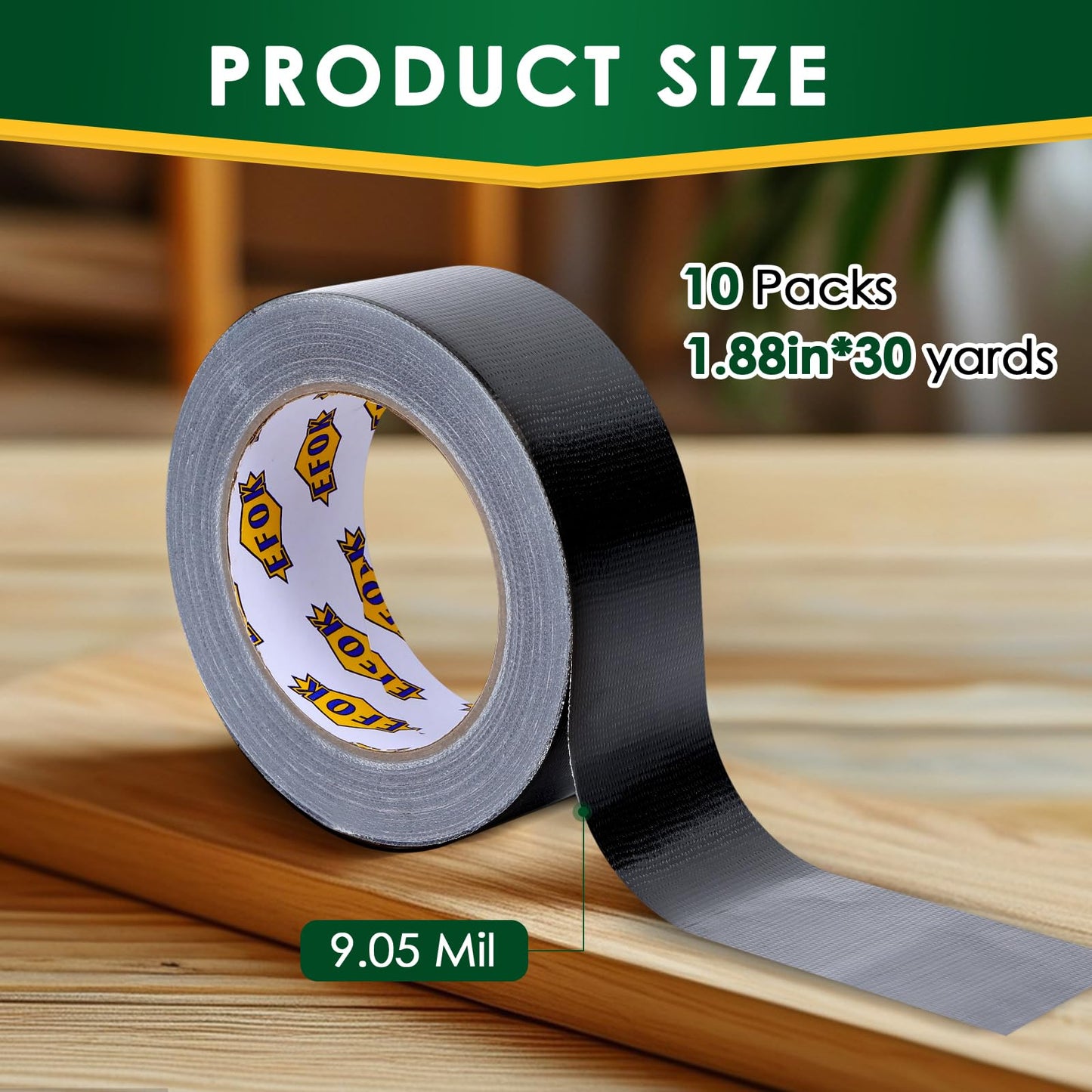 10 Pack Duct Tape Heavy Duty Waterproof, Black