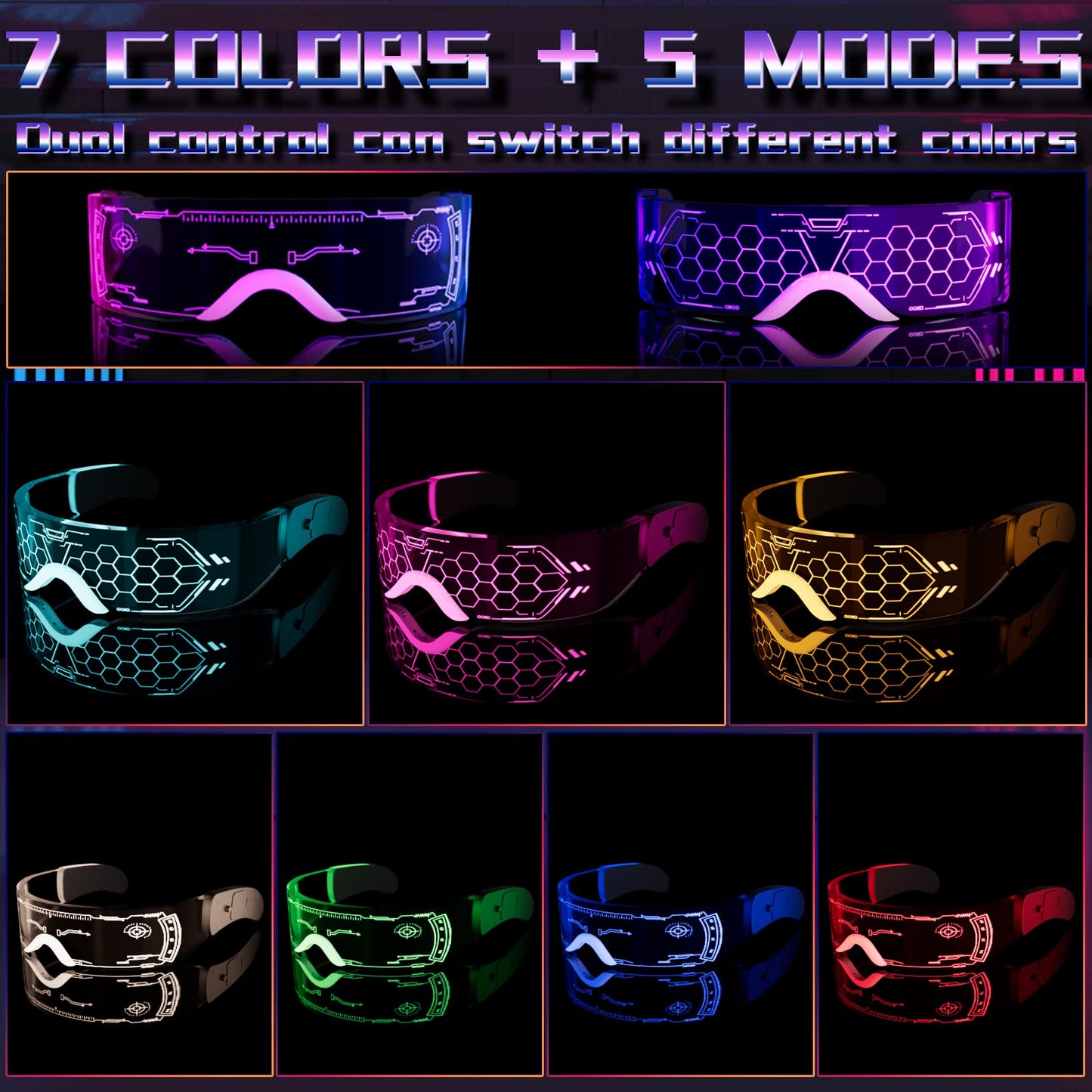 LED Visor Glasses, 2pcs LED Light Up Glasses