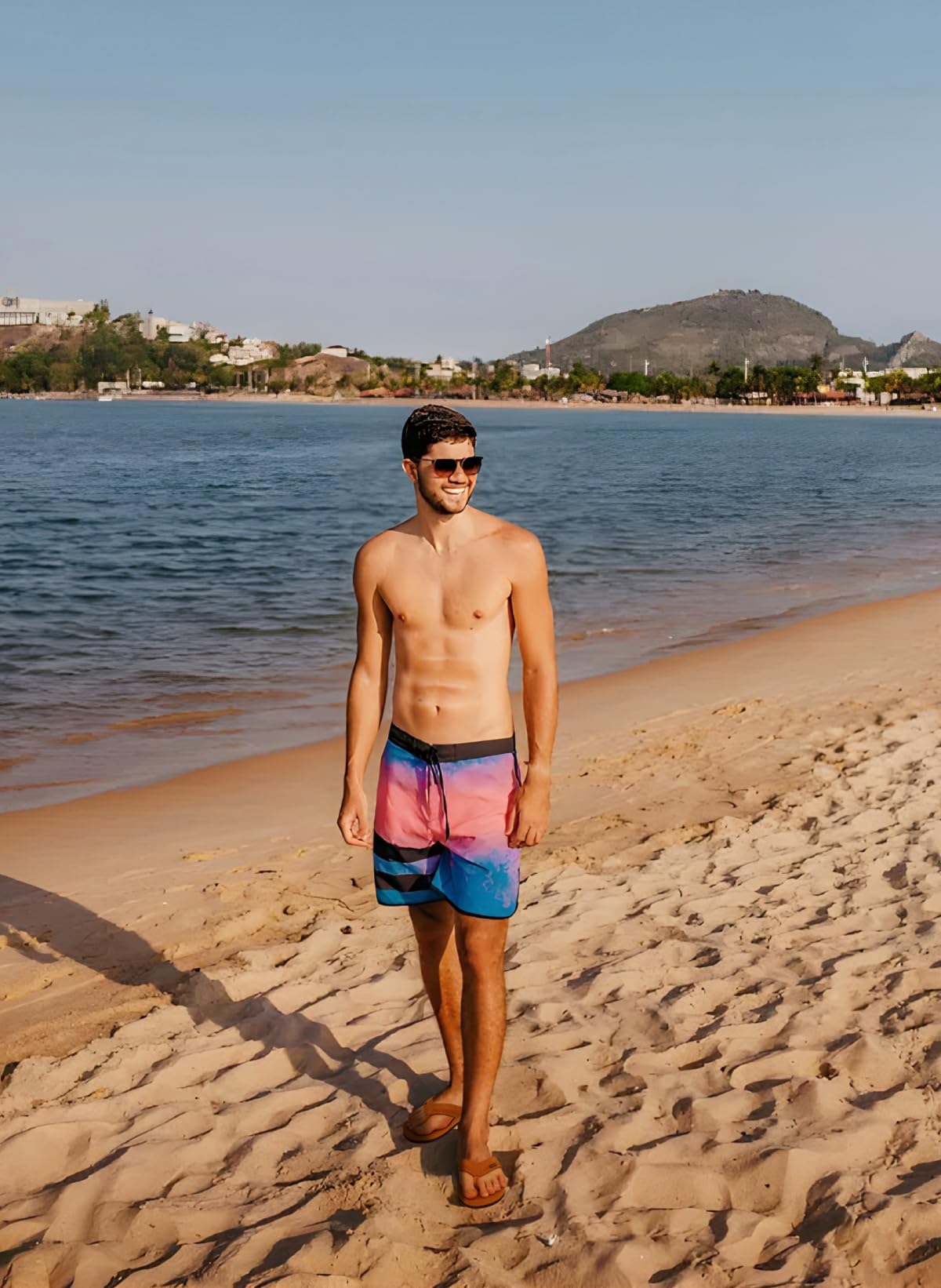 KuaiLu Men's Leather Flip Flops Arch Support Summer Beach