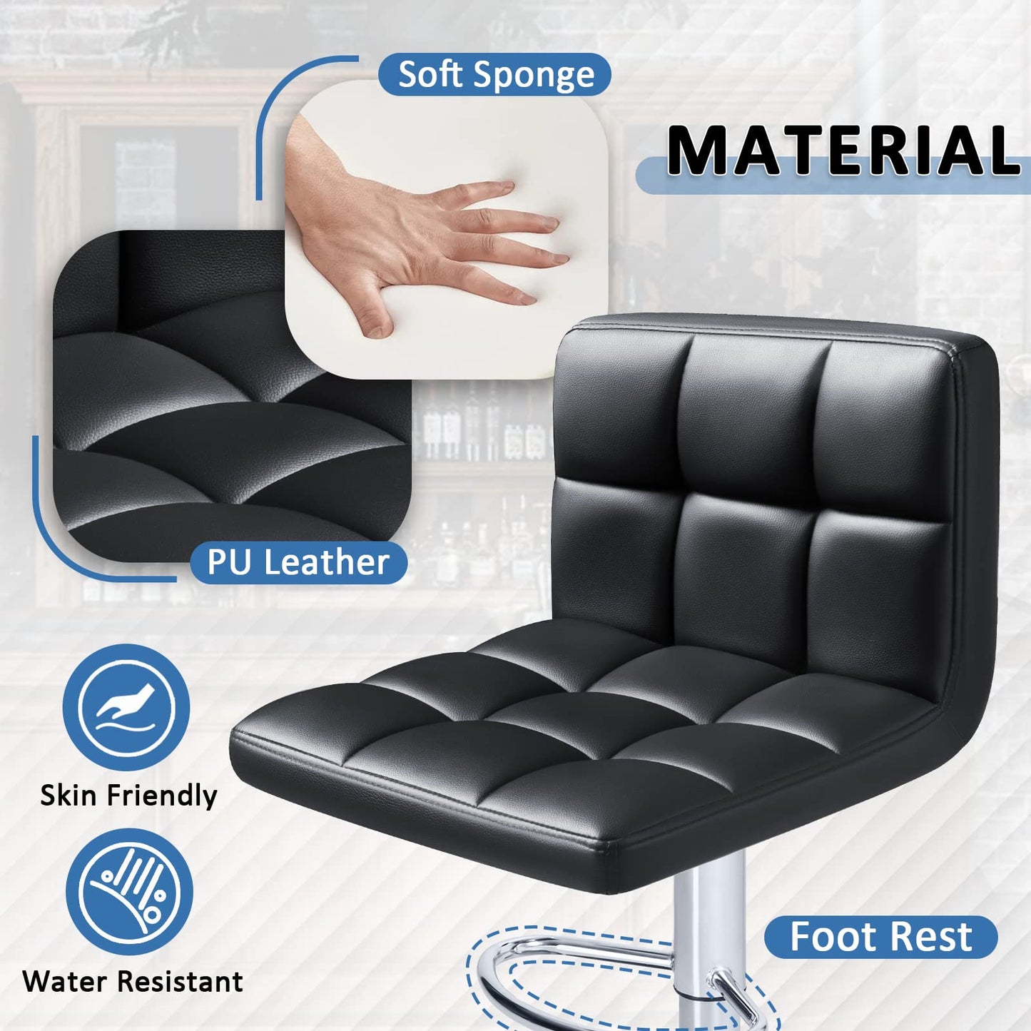 Homall Modern PU Leather Adjustable Swivel Barstools