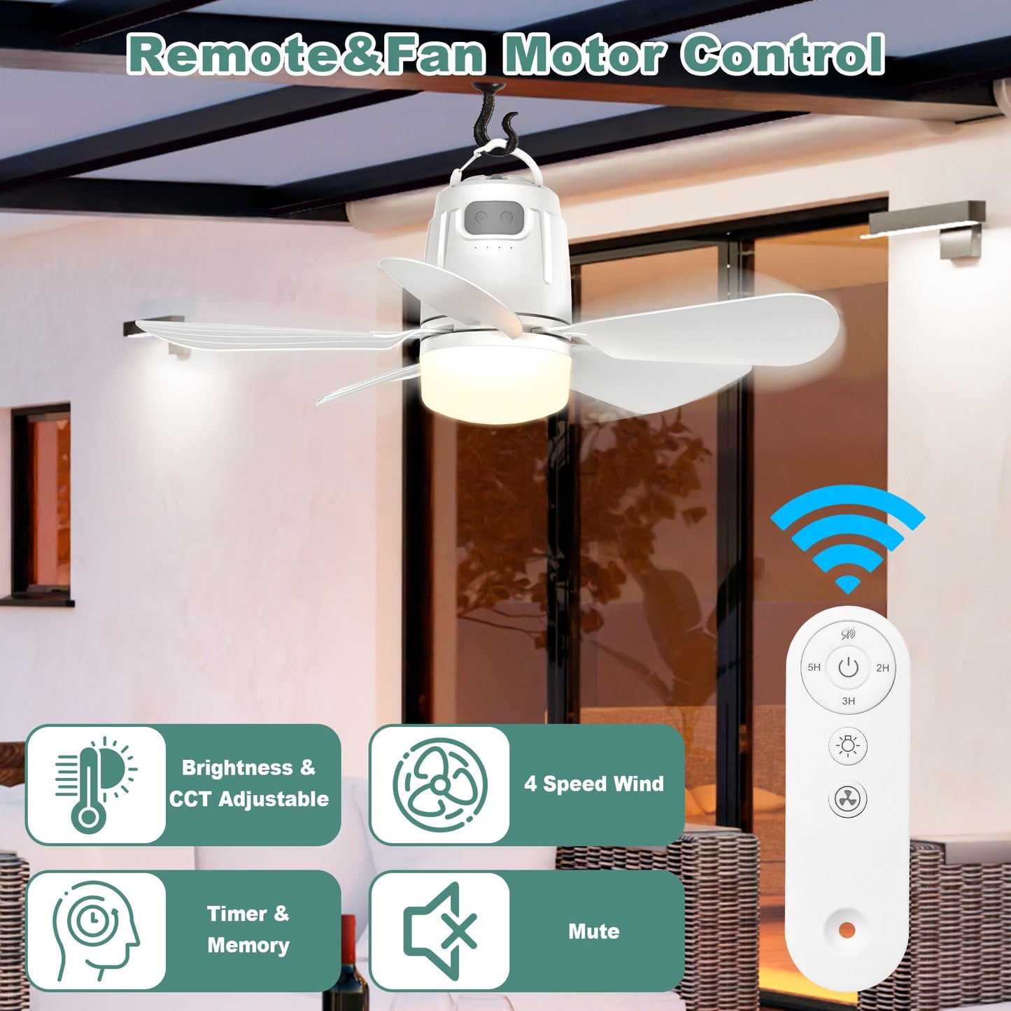Canopy Fan 20'', 20000mAh Portable Outdoor Ceiling Fan