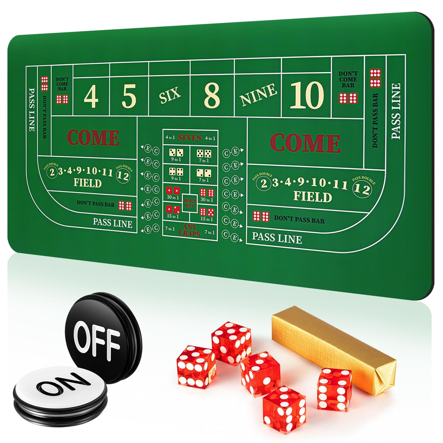 Leyndo Craps Tabletop Game Set, Includes 35"x70" Rubber Craps