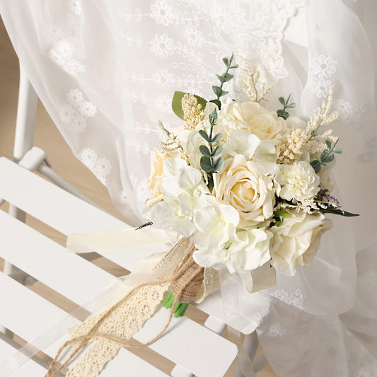 Wedding Bouquets for Bride Bridesmaid, White Champagne Artificial