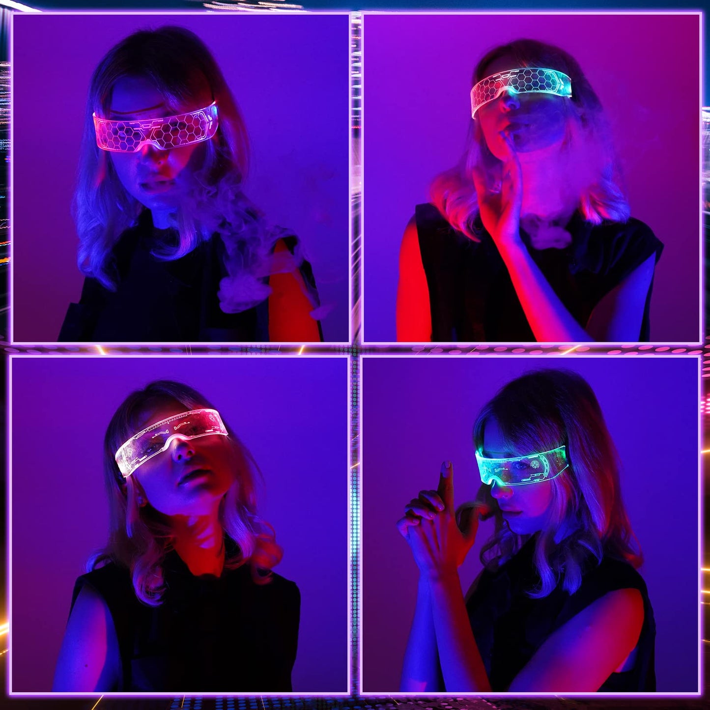 LED Visor Glasses, 2pcs LED Light Up Glasses