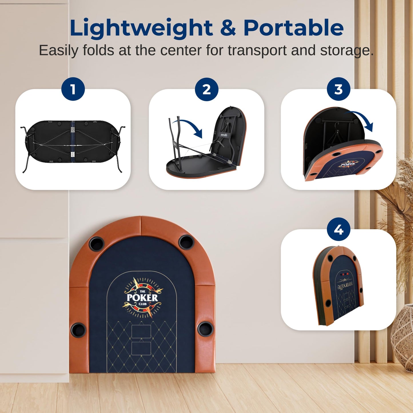 SereneLife 8 Player Foldable Poker Table, 71 inch Portable