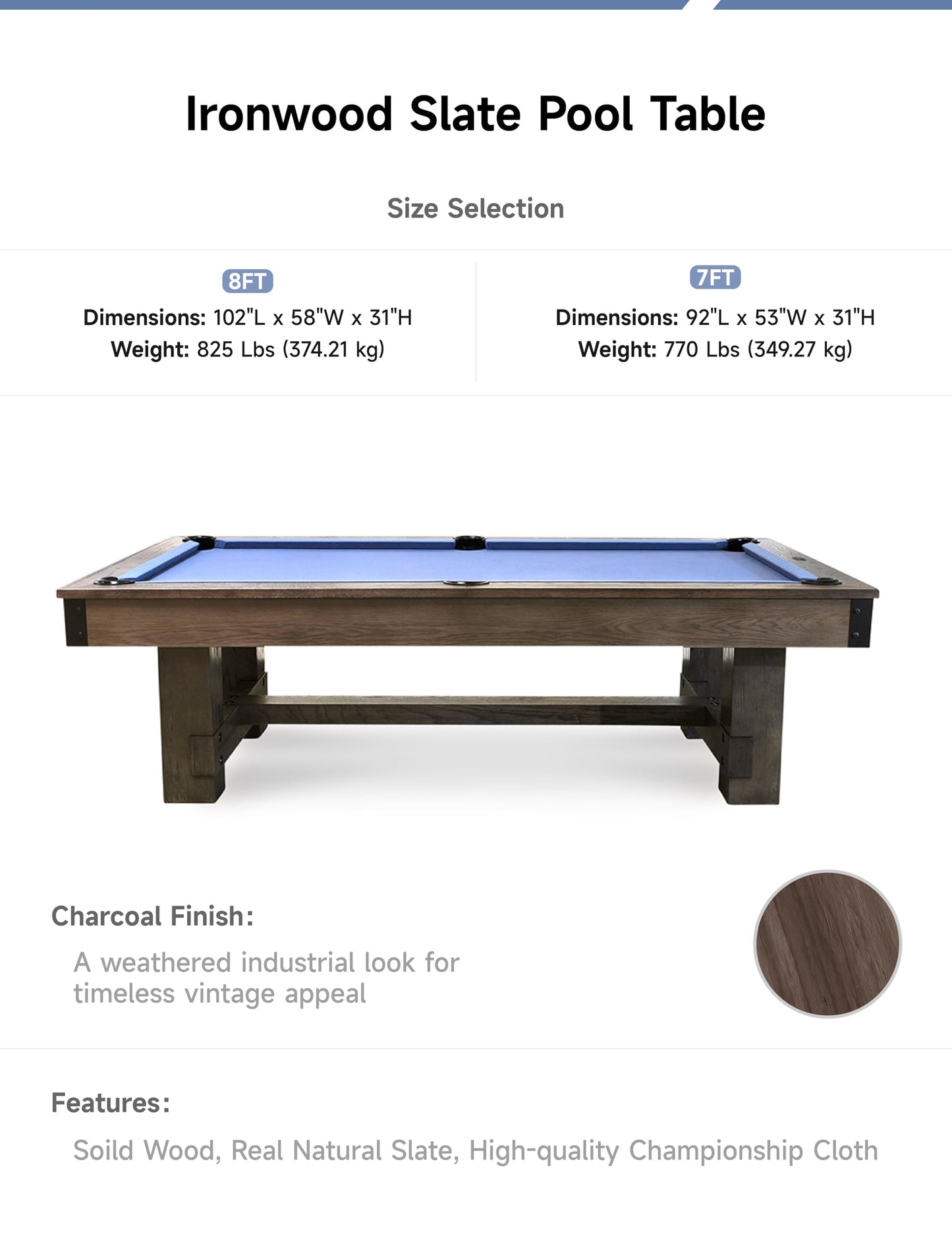 Empire USA Ironwood Slate Pool Table W/Premium Billiards Accessories