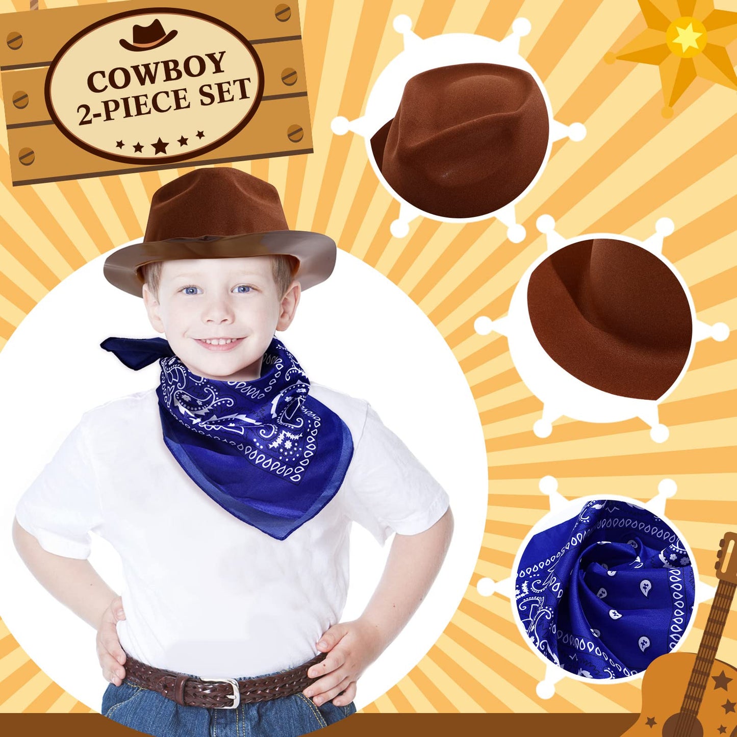 Hillban 96 Pcs Cowboy Hat and Bandana Set