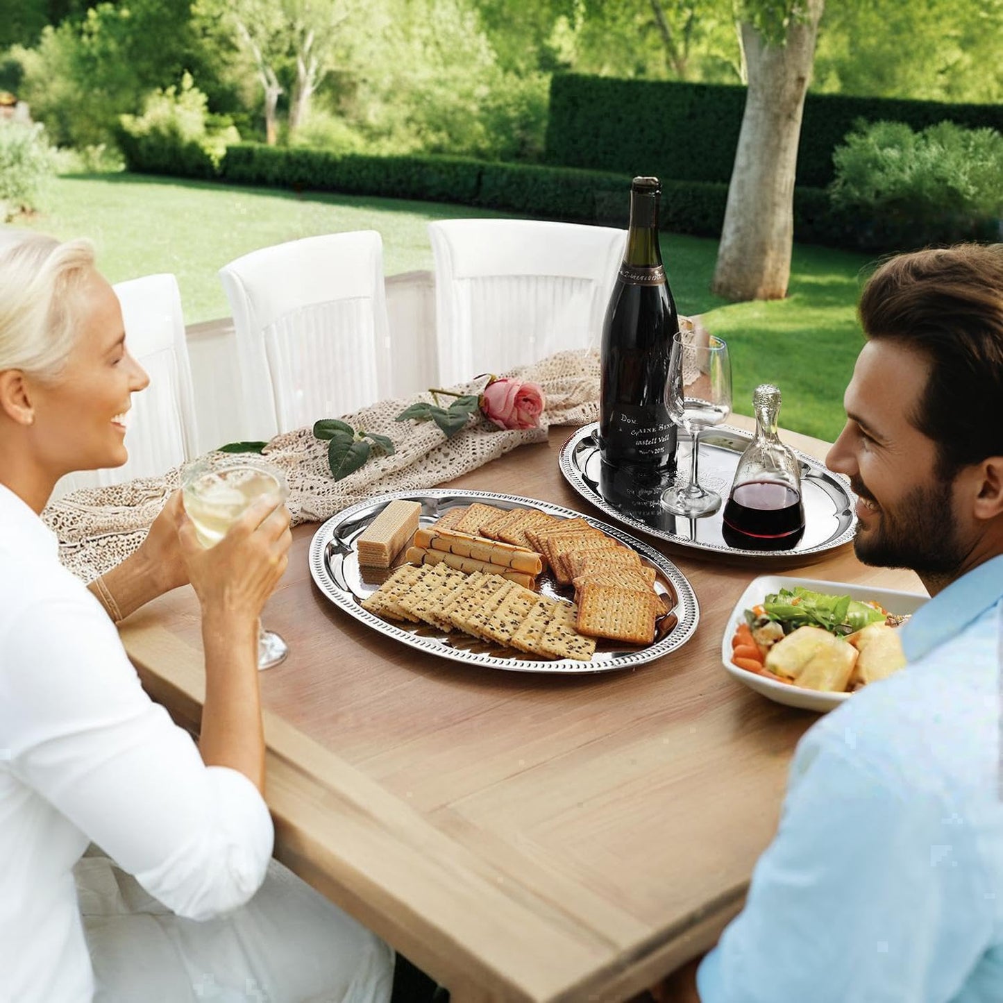 4-Pack 15.7" x 11.8" Large Silver Serving Trays