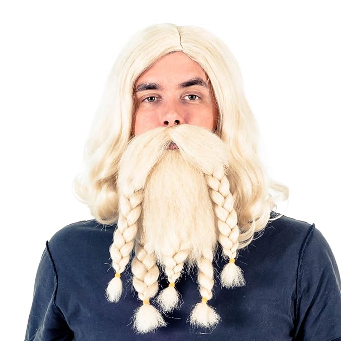 Adult Deluxe Viking Barbarian Norse Halloween Cosplay Costume Wig & Beard Set