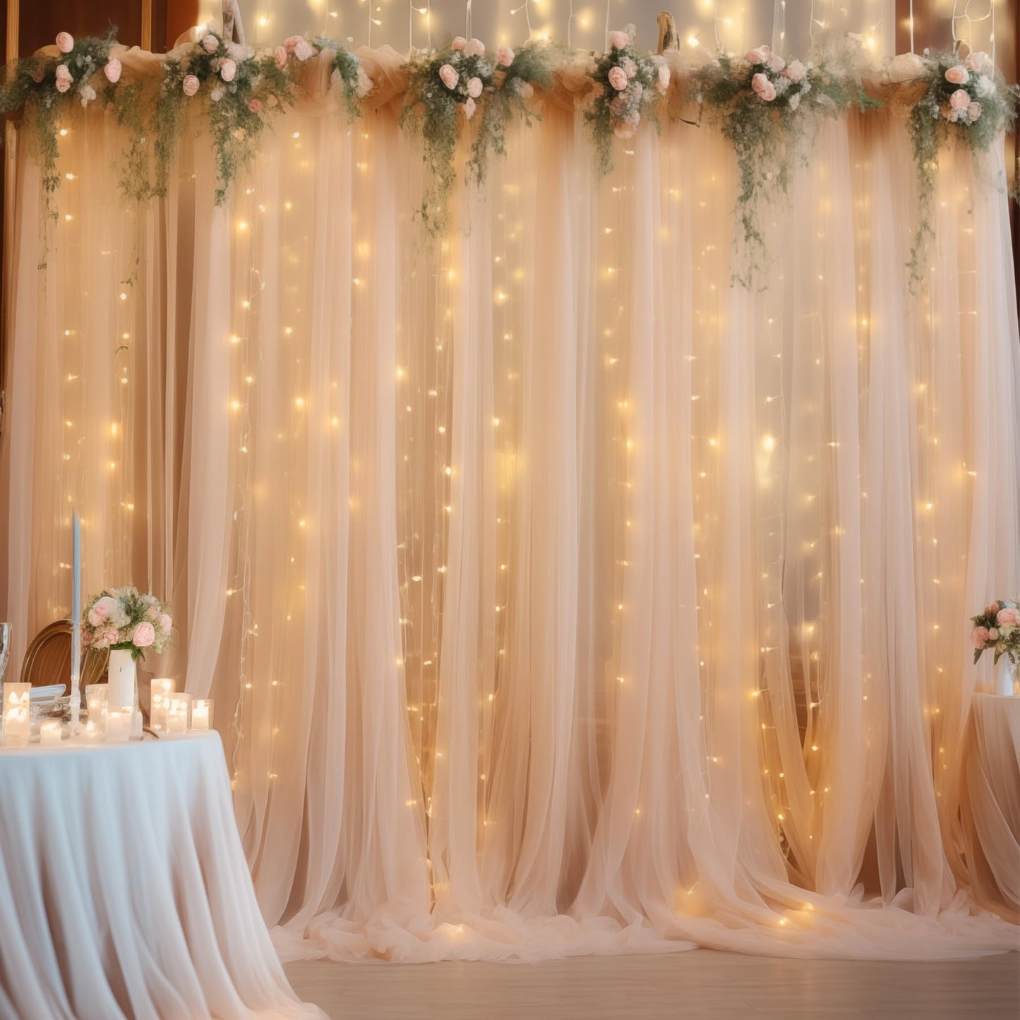 Shillance 10ft x 10ft Champagne Backdrop Curtain with Lights