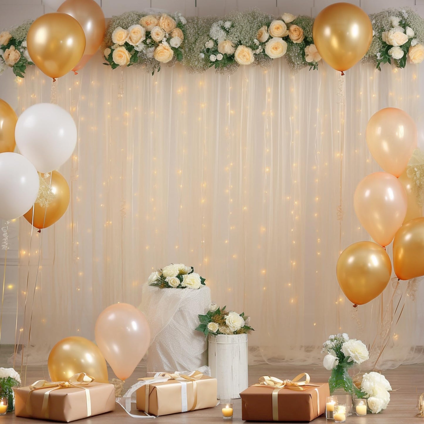 Shillance 10ft x 10ft Champagne Backdrop Curtain with Lights