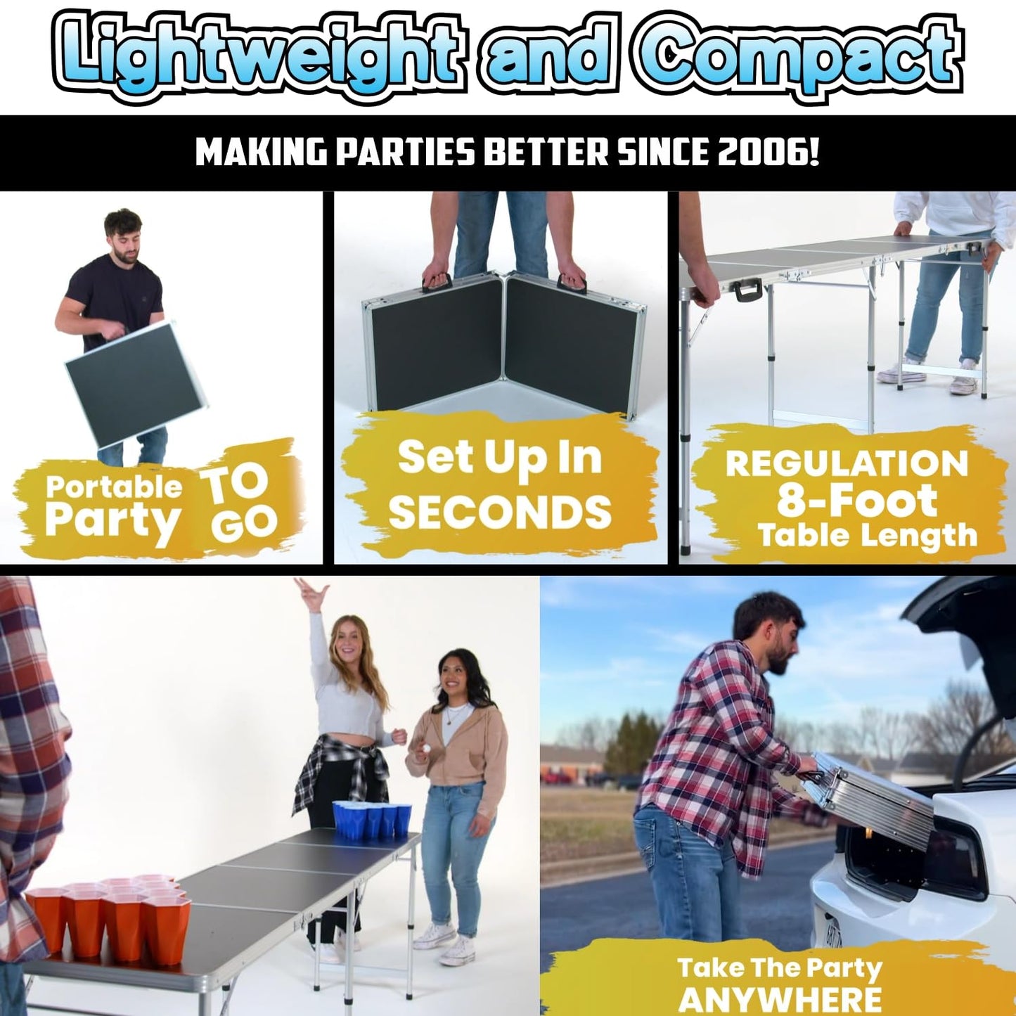 8-Foot Folding Party Table w/Free Set of HEXCUPs &