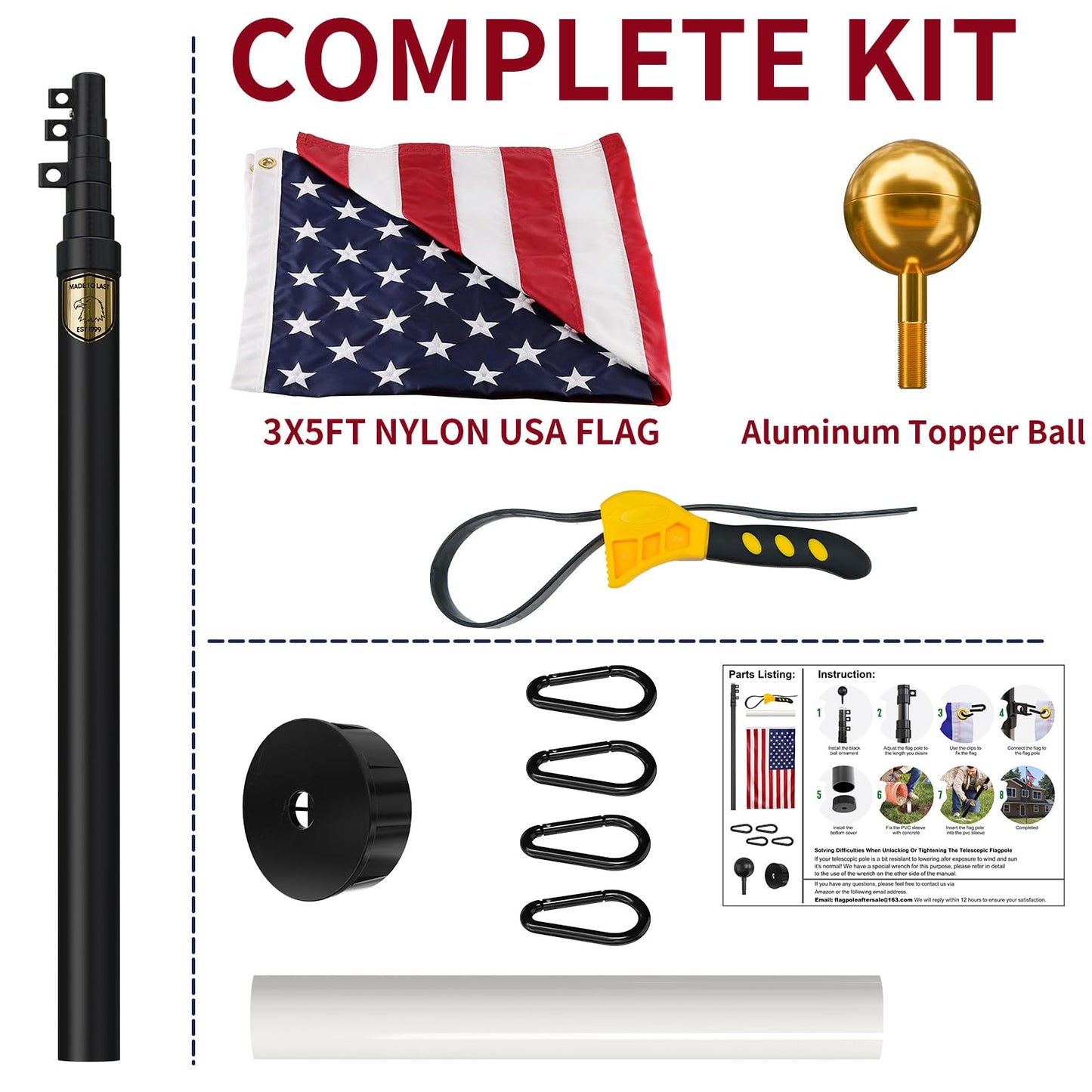 25FT Telescoping Heavy Duty Flag Pole, Extra Thick