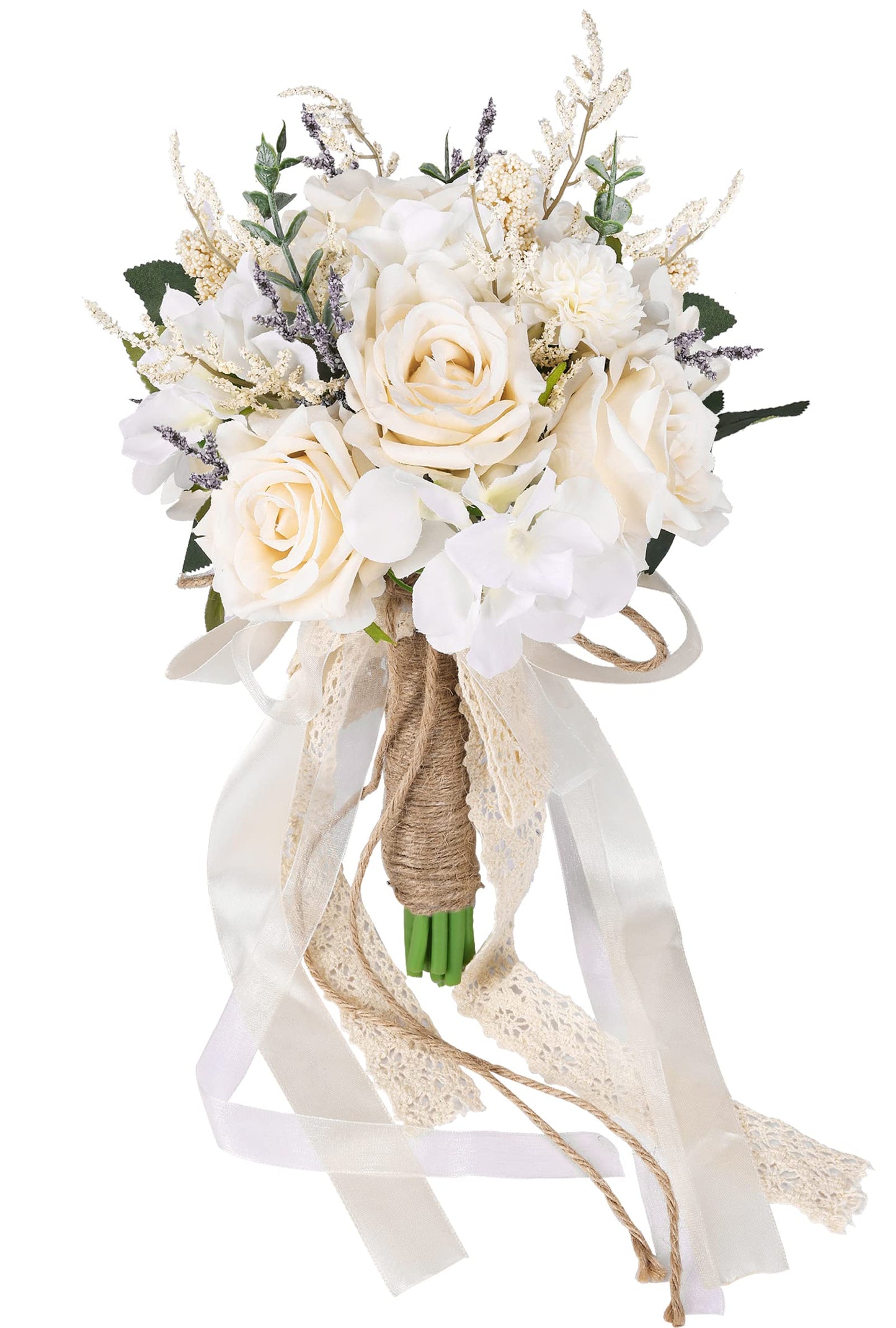 Wedding Bouquets for Bride Bridesmaid, White Champagne Artificial