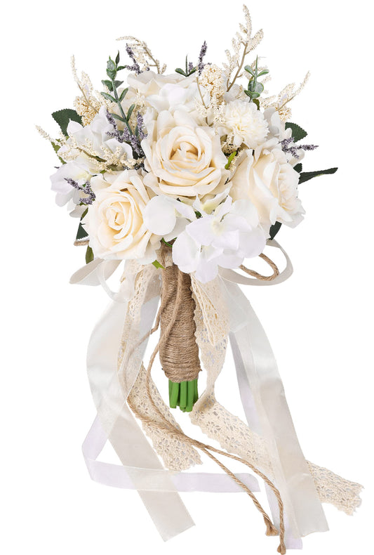 Wedding Bouquets for Bride Bridesmaid, White Champagne Artificial