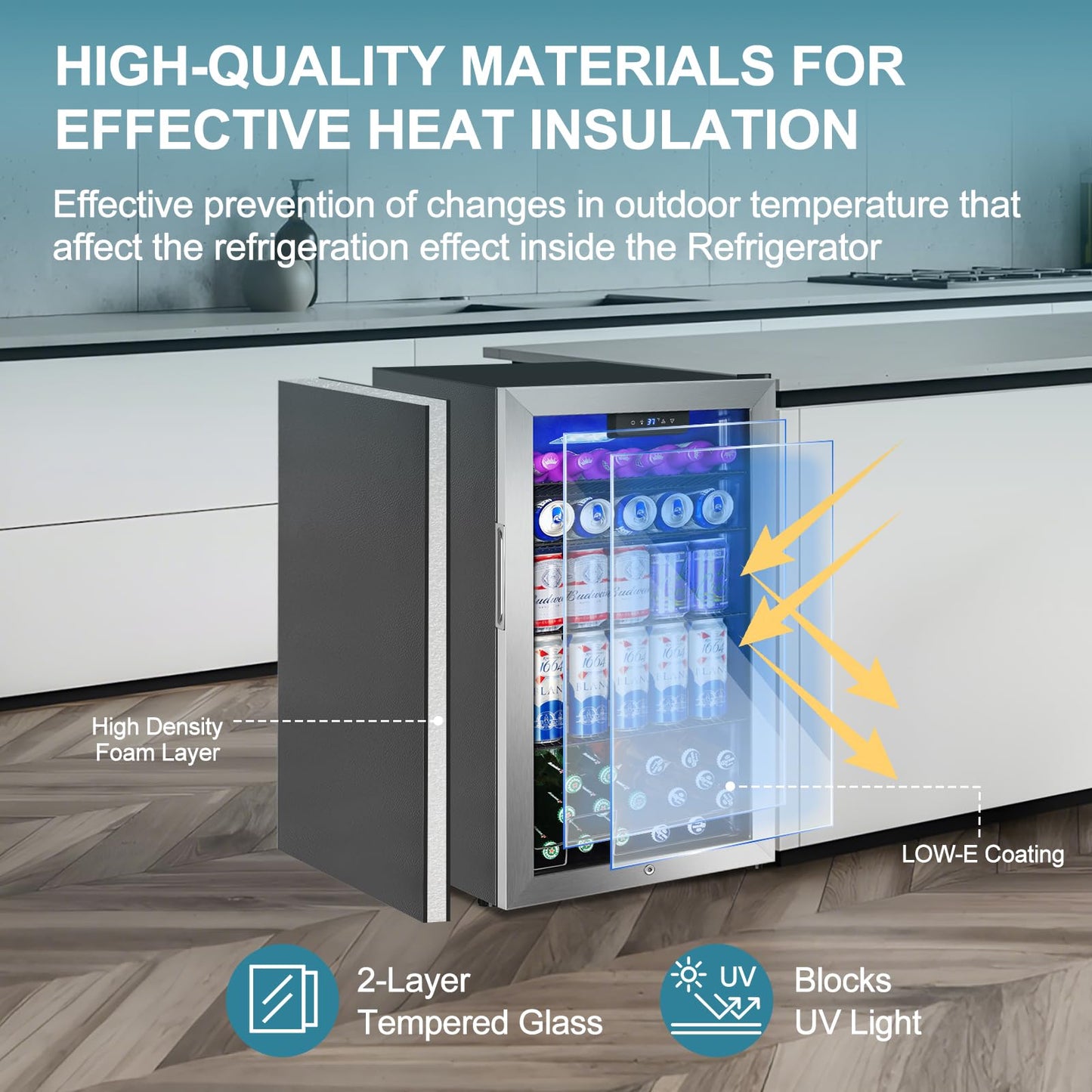 128 Cans Beverage Refrigerator Cooler, 3.2 Cu.Ft Mini Drink