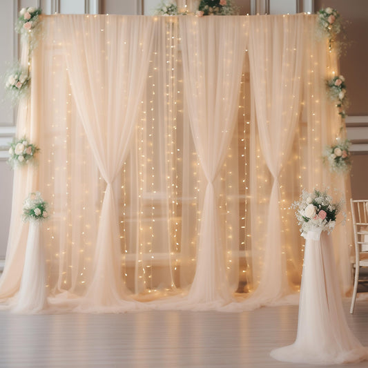 Shillance 10ft x 10ft Champagne Backdrop Curtain with Lights